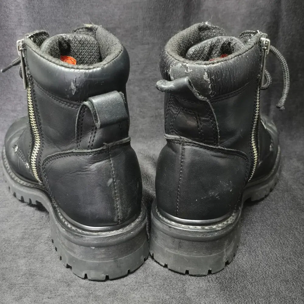 Harley Davidson Black Leather Steel Toe Boots Side Zip